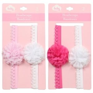 Baby Head-Wraps With Ribbon Flowers- 2 count
